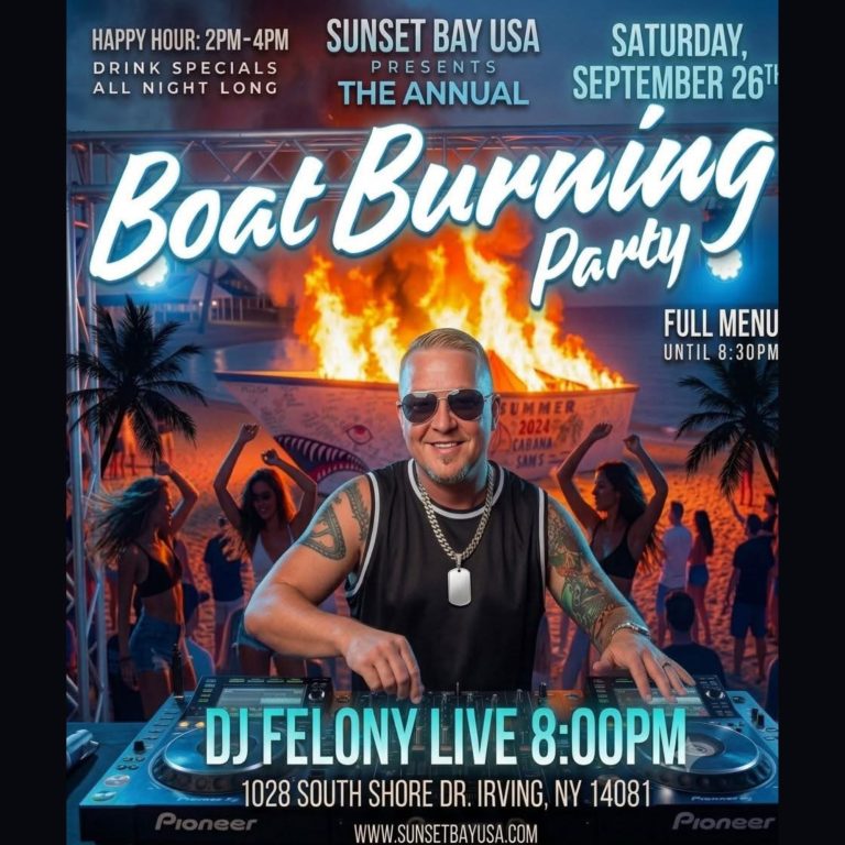 sunset bay boat burning