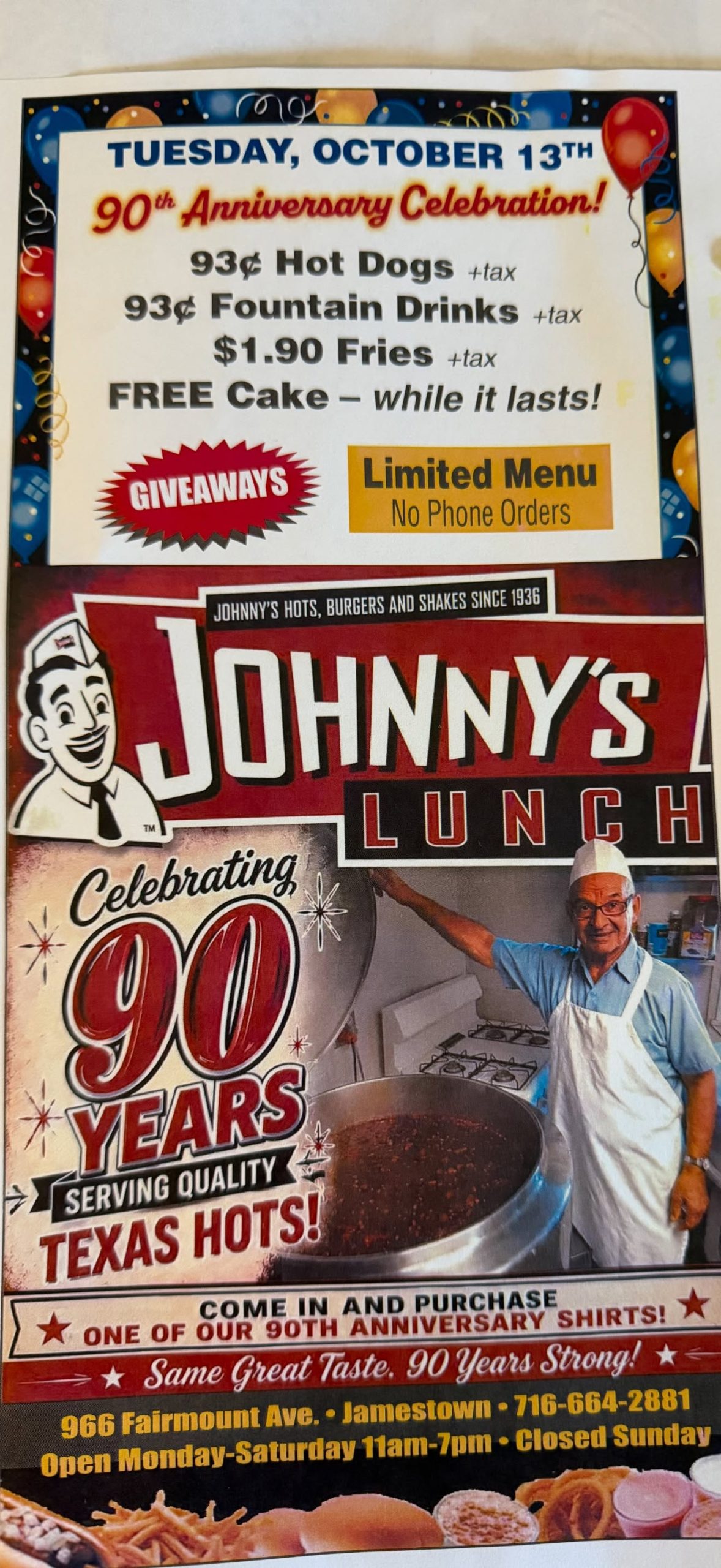 Johnny’s Lunch 90th Anniversary!